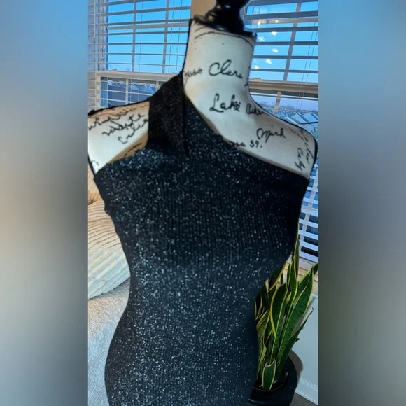 Sincerely Jules Dress Womens Small Black Metallic Knit Halter Bodycon - Picture 4 of 13